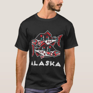Camiseta Caça ao Salmão no Alasca Arte Nativa Americana Tli