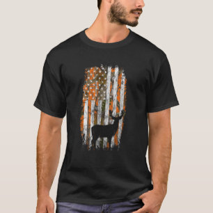 Camiseta Caça ao Veado Laranja Camuflado Bandeira Americana