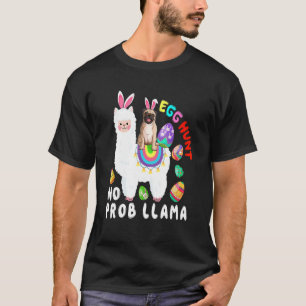 Camiseta Caça aos Ovos Sem Prob Llama Dia de Páscoa Pug Mon