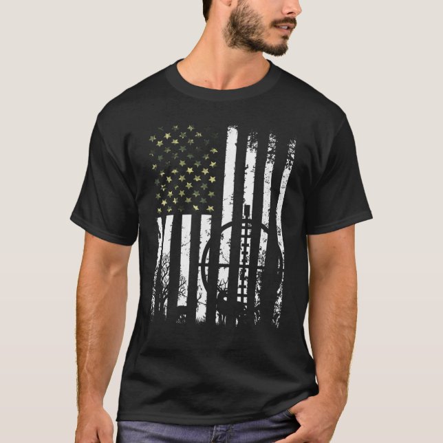 Camiseta Caça Caçadores Veados Bandeira Patriótica dos Esta (Frente)