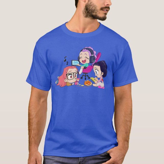 Camiseta Caça Chibi de Halloween Relaxando em casa amigos (Frente)