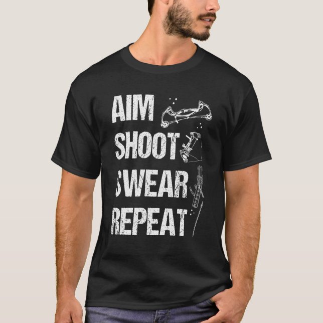 Camiseta Caça com Arco em Aerobarco Mire Atire Xingue Repit (Frente)