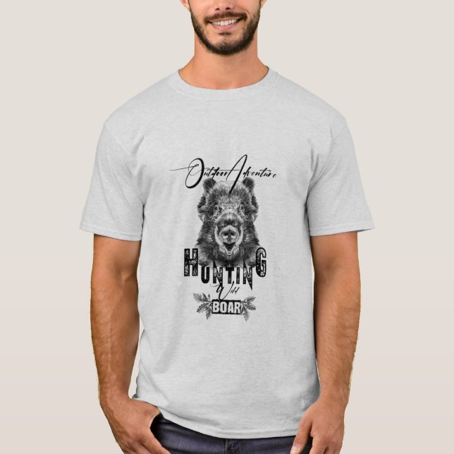 Camiseta Caça de javalis, T-Shirt aventura ao ar livre (Frente)