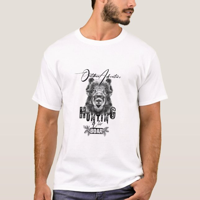 Camiseta Caça de javalis, T-Shirt aventura ao ar livre (Frente)