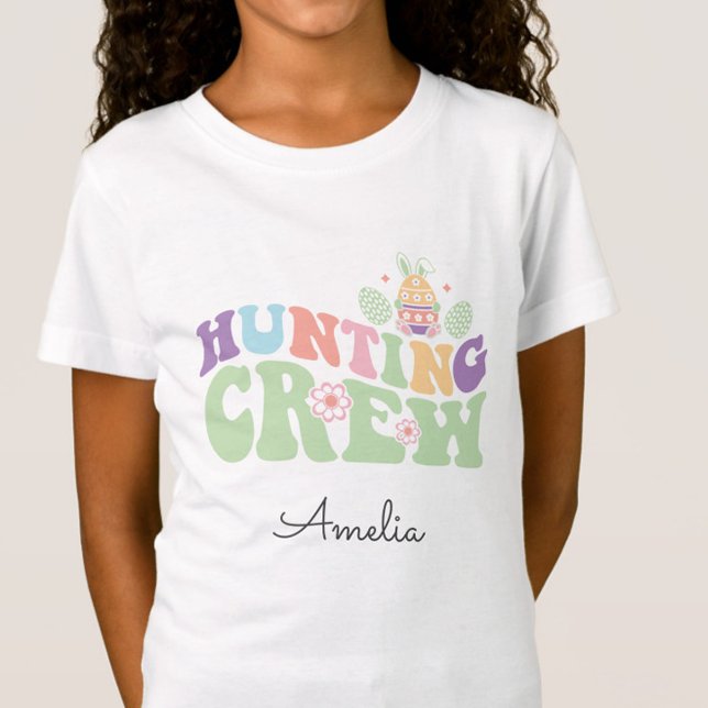 Camiseta Caça De Ovos De Páscoa Em Pastel (Cute Colorful Pastel Hunting Crew Easter Egg Hunt Tshirt, Shirt with Name, Easter Gift)
