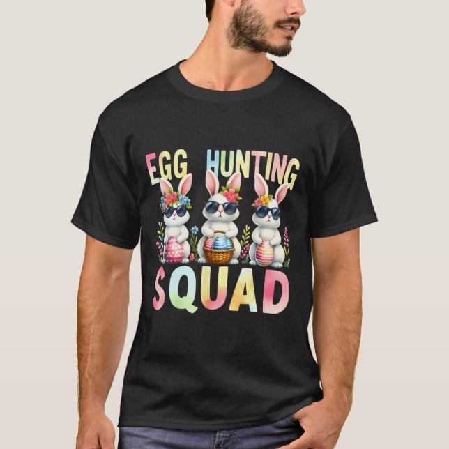 Camiseta Caça De Ovos Dia De Páscoa De Esquadrão Coelhinho  (Frente)