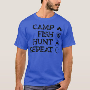Camiseta Caça De Peixes Engraçados Repete Acampamento Caça