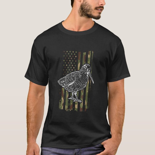 Camiseta Caça de Woodcock Americano Camo Bogsucker Woodcock (Frente)