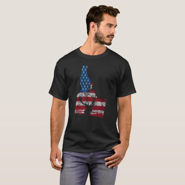 Camiseta Caça dos cervos de Idaho da bandeira americana (Frente Completa)