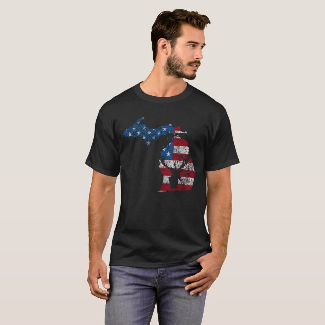 Camiseta Caça dos cervos de Michigan da bandeira americana (Frente Completa)