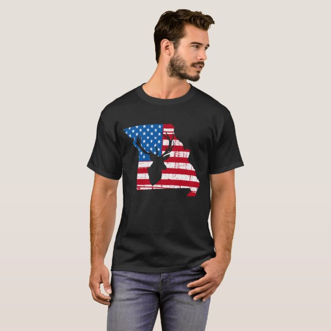 Camiseta Caça dos cervos de Missouri da bandeira americana (Frente Completa)