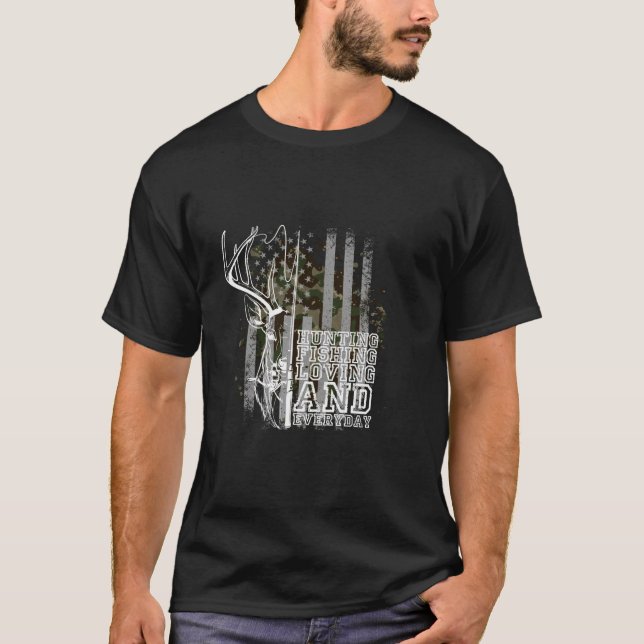 Camiseta Caça Engraçada Amando Pesca Todos Os Dias Pai De C (Frente)