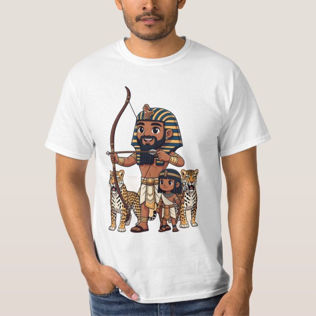 Camiseta Caça no Antigo Egito com Leopardos (Frente)