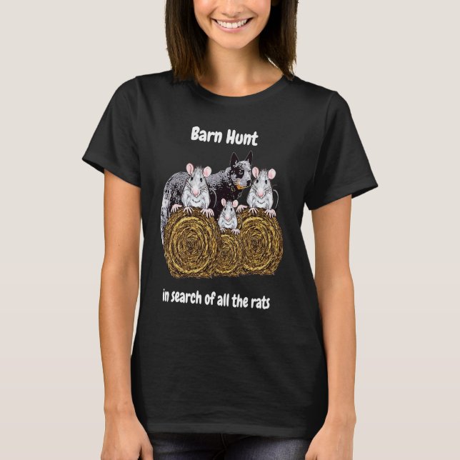 Camiseta Caça no celeiro em busca de ratos com cães de gado (Frente)
