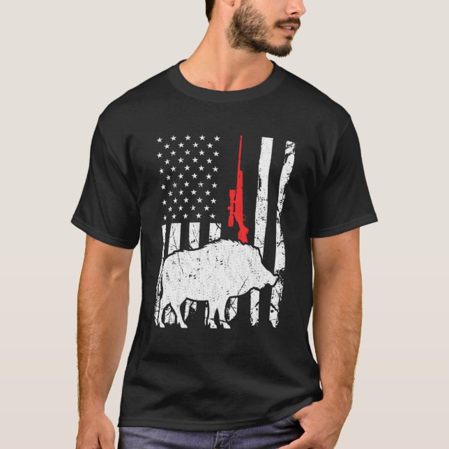 Camiseta Caça-Nos Bandeira Patriótica Americana (Frente)