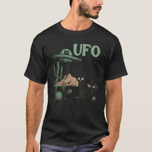 Camiseta Caça OVNI Fã de Ficção Científica Gato Preto no De