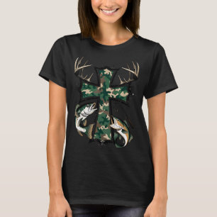 Camiseta Caça Pesca Fé - Caçador Pescador Cristão
