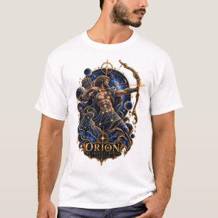 Camiseta Caçador Celestial Órion Constellação Dourada Mític