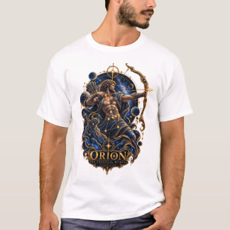 Camiseta Caçador Celestial Órion Constellação Dourada Mític