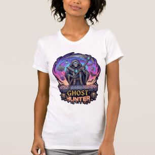 Camiseta Caçador de Fantasmas Ceifador Esqueleto Foice Roxo