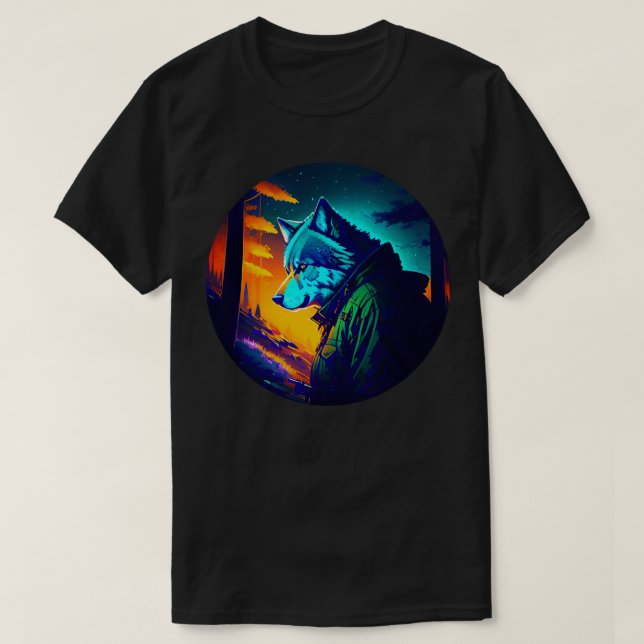 Camiseta Caçador de lobos na floresta (Frente do Design)