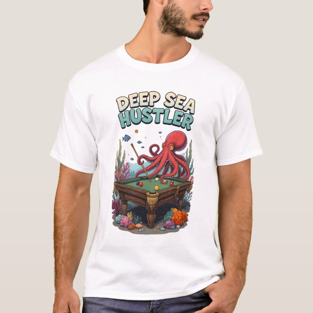 Camiseta Caçador de Mesa de Sinuca do Mar Profundo (Frente)