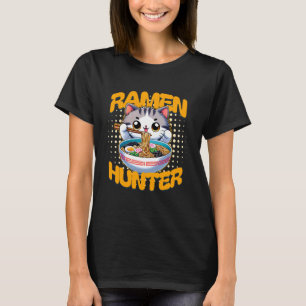 Camiseta Caçador de Ramen de Gato Engraçado Amante de Macar