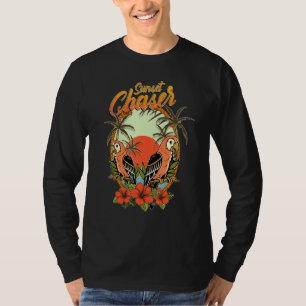 Camiseta Caçador do Pôr do Sol Tropical Papagaio Praia Féri
