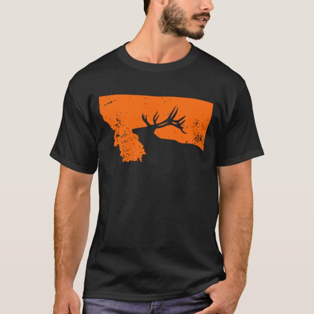 Camiseta Caçador dos alces de Montana, caça dos alces de (Frente)