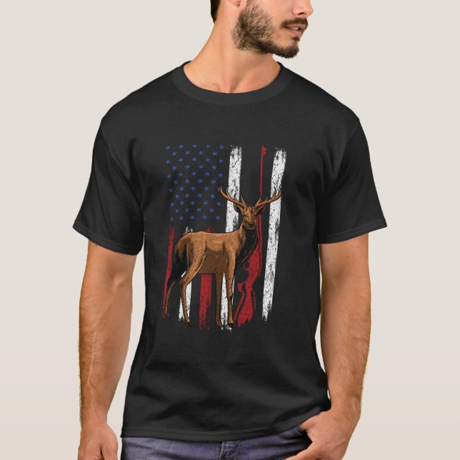 Camiseta Caçador Patriótico Elk Buck caçando Elkaholic D (Frente)