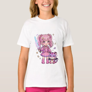 Camiseta Caçadora de Demônios Kawaii Rosa Fofa com Espada M