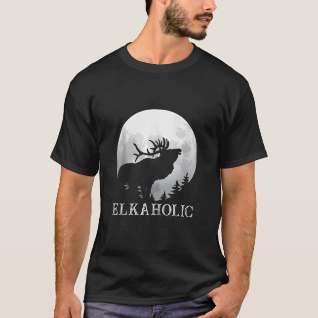 Camiseta Caçadores Elkaholic Engraçados Caça Selvagem (Frente)