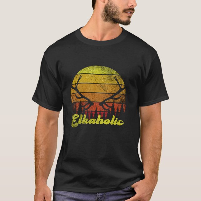 Camiseta Caçadores Elkaholic Retro Men Wilderness Hun (Frente)