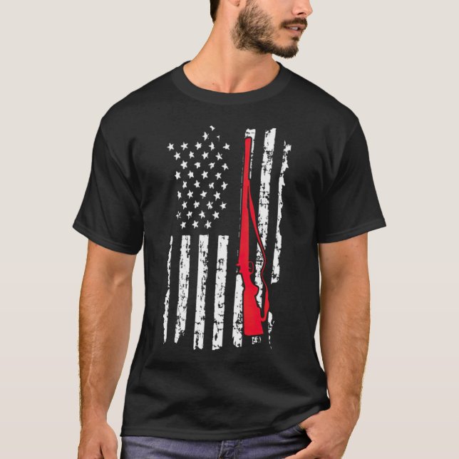 Camiseta Caçadores EUA Flag America Ducking labrador (Frente)