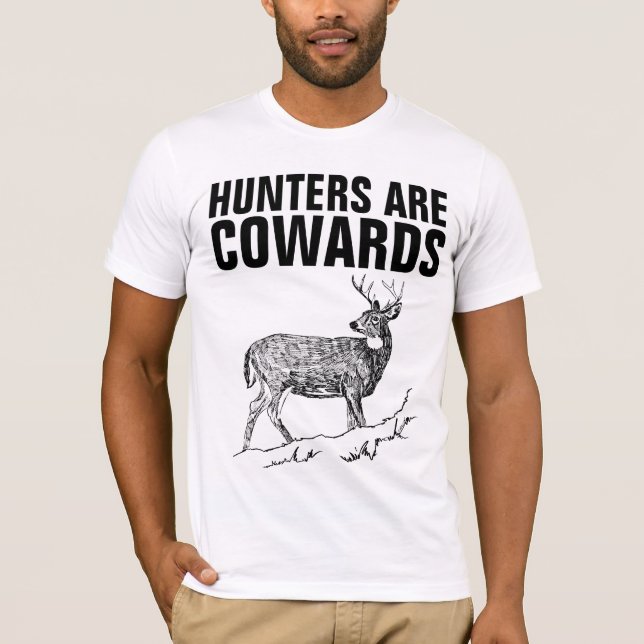 Camiseta CAÇADORES SÃO COVARDAS, ANTI-CAÇA A T-shirts (Frente)