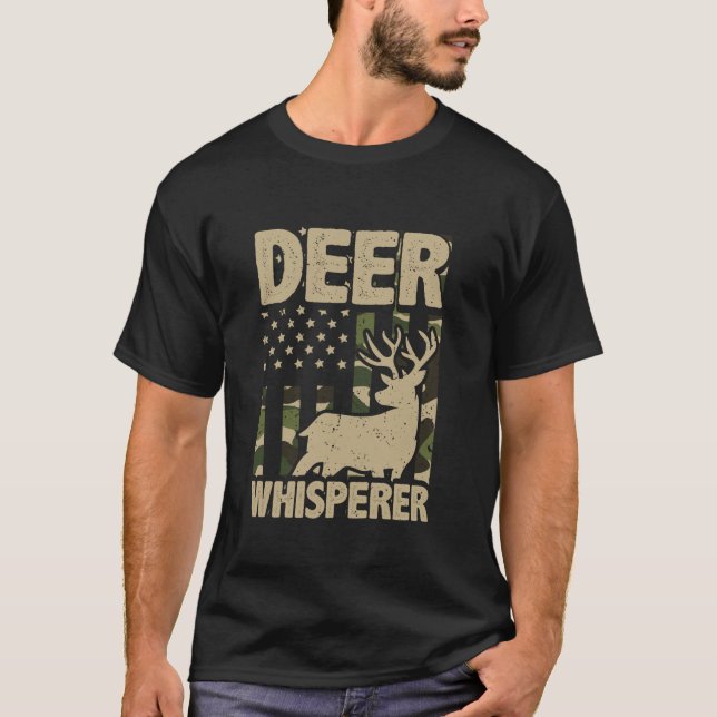 Camiseta Caçando Deer Buck Caçando um caçador Patriótico Lo (Frente)