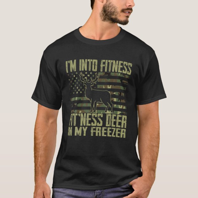 Camiseta Caçando estou na Malhação Deer Freezer Engraçado P (Frente)