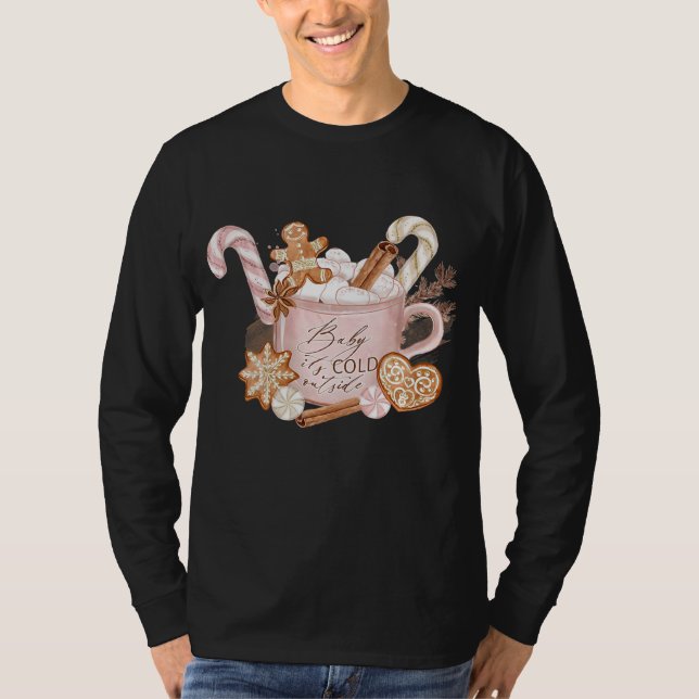 Camiseta Cacau quente de Natal estético rosa, cor-de-rosa,  (Frente)