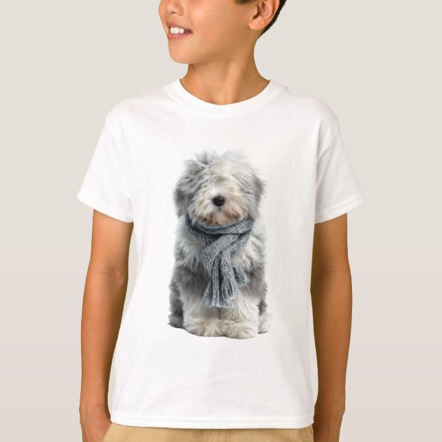 Camiseta Cachecol Aconchegante Old English Sheepdog Kids (Frente)