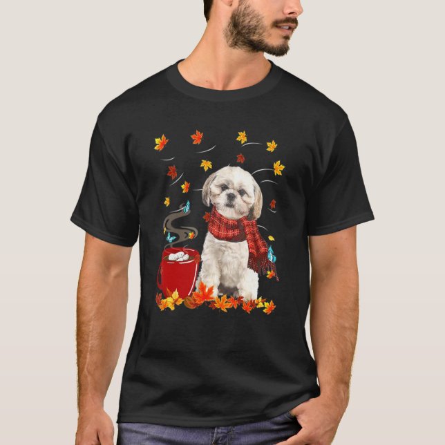 Camiseta Cachecol de Cachorro Shih Tzu Outono Chocolate (Frente)
