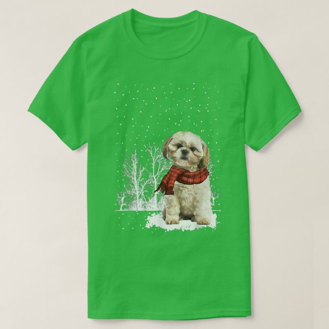 Camiseta Cachecol de Inverno para Shih Tzu  Cães Árvore Flo (Frente do Design)