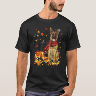Camiseta Cachecol de Outono do Pastor Alemão Cachorros Folh