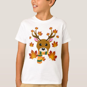 Camiseta Cachecol de Outono Veado Folhas de Bordo