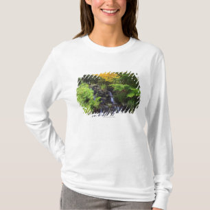 Camiseta Cachoeira borrada da rocha, árvores verdes &