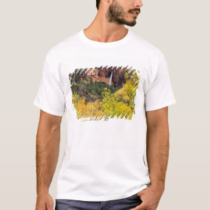 Camiseta Cachoeira efêmera derrama-se de uma fenda no penha