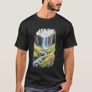 Camiseta Cachoeira Islândia Pintura Aquarela Vintage Viagem