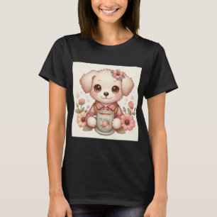 Camiseta Cachorrinho Antigo com Xícara Floral