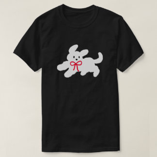 Camiseta Cachorrinho Branco Fofo com Laço Vermelho Estética