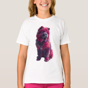 Camiseta Cachorrinho Chow Chow Fofo Rosa e Roxo para Crianç