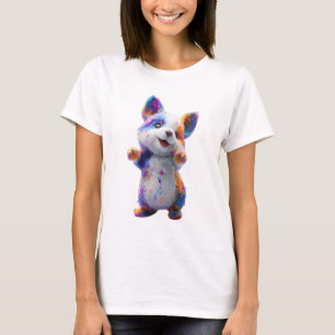Camiseta Cachorrinho Corgi Arco-íris Vibrante com Tinta Esp